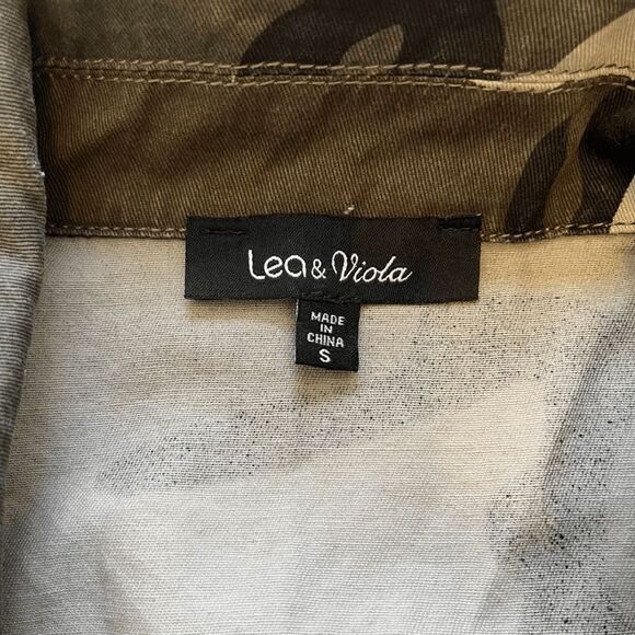 Lea & Viola Womens Jacket S Camo Peplum Zip Front Raw Hem Frayed Edge Utility - Picture 7 of 11